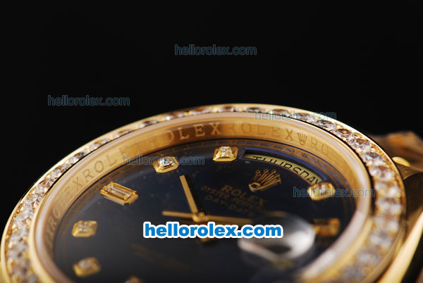 Rolex Day Date II Automatic Movement Full Gold with Diamond Bezel-Blue Dial and Diamond Markers - Click Image to Close